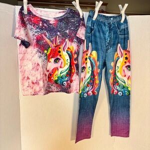 Girls Rainbow Unicorn Top & Legging Set Size 6-8 yrs old